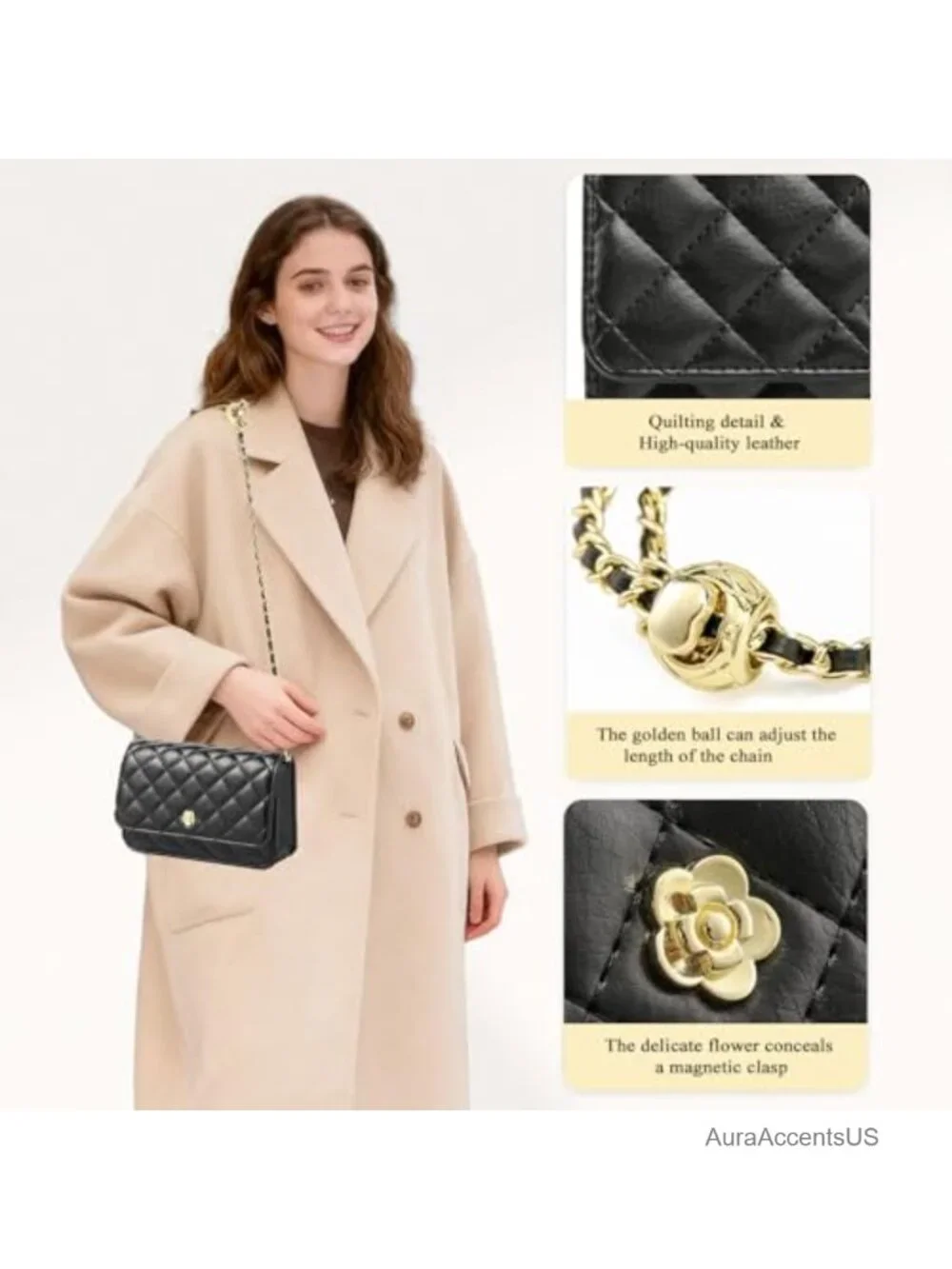 PU Leather Crossbody Bag Shoulder Bag with Chain Strap Evening Bag